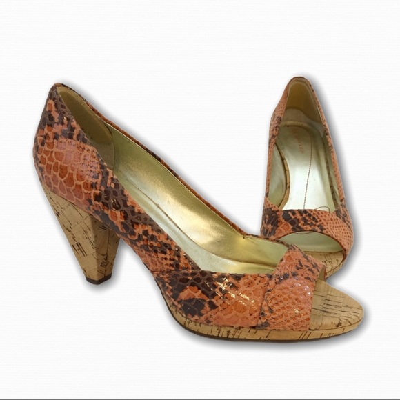 Anne Klein Shoes - Anne Klein Snakeskin Peep Toe Heels 8.5
